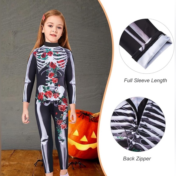 Boys Girls Halloween Jumpsuit Bodysuit 3D Graphic Skull Skeleton kids 9-12 yrs - Picture 4 of 13
